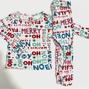 Place White Holiday Word-Print Pajama Set with Red, Teal & Pink Accents